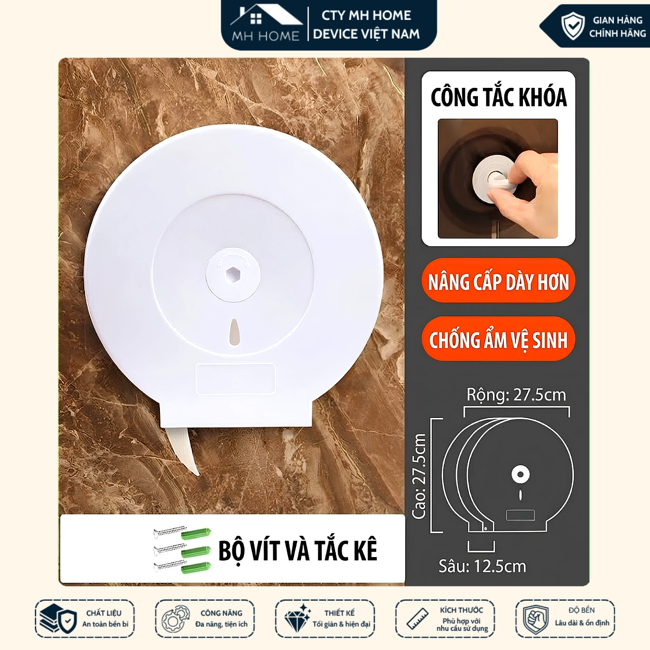 Hộp Giấy Vệ Sinh Cuộn Lớn Treo Tường Chống Nước – Hộp Đựng Giấy Vệ Sinh Công Nghiệp Kín, Gọn Gàng, Dễ Sử Dụng